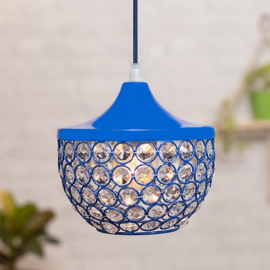 HOMESAKE Blue Crystal Embellished Goblet Metal Pendant Light