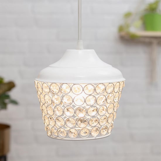 HOMESAKE White Crystal Embellished Metal Nordic Pendant Light