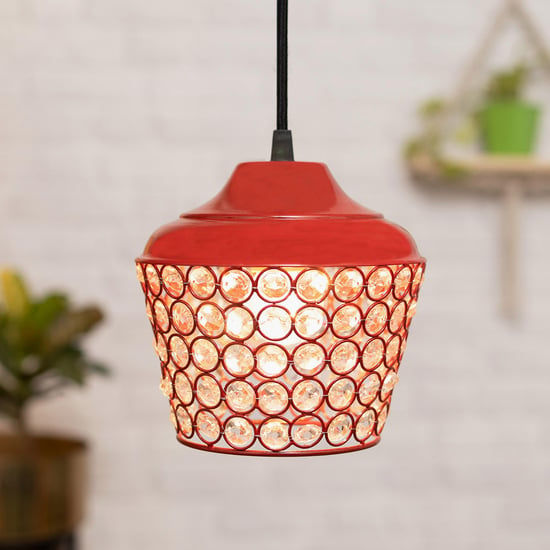 HOMESAKE Red Crystal Embellished Nordic Metal Pendant Light