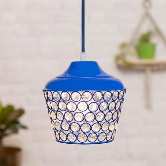 HOMESAKE Blue Crystal Embellished Metal Pendant Light