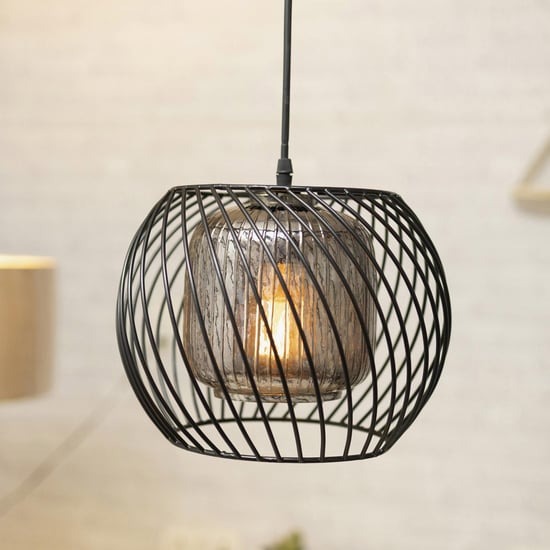 HOMESAKE Contemporary Decor Black Metal Twister Cage Pendant Light