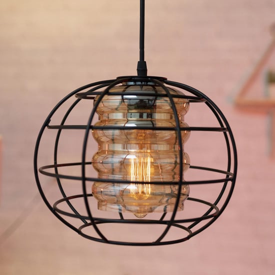 HOMESAKE Contemporary Decor Black Metal Sphere Cage Pendant Light