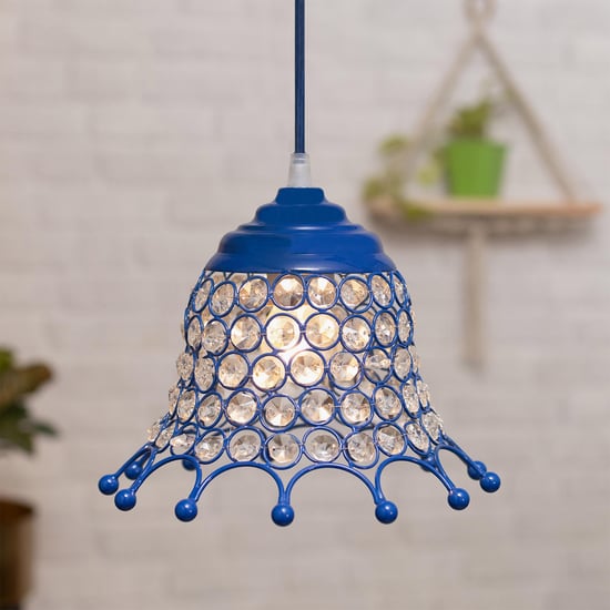 HOMESAKE Blue Crystal Embellished Umbrella Metal Pendant Light