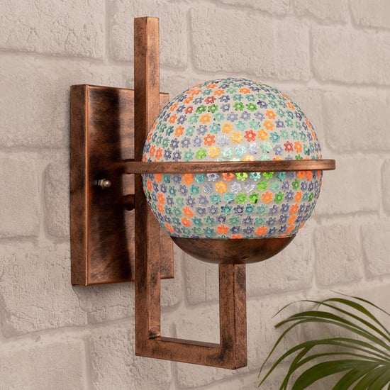 HOMESAKE Copper And White Metal Wall Sconce With Sphere Glass Shade