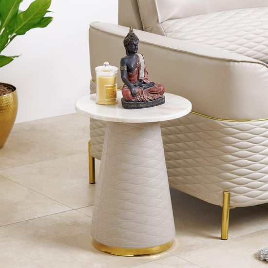 Vegas Faux Marble Top End Table - Beige