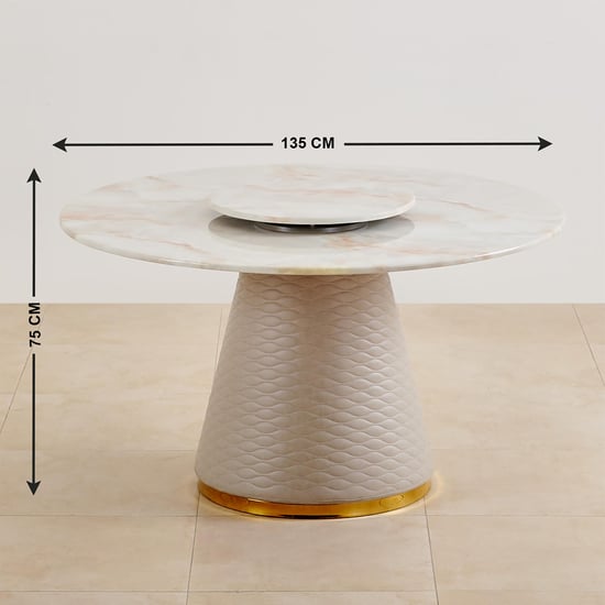 Vegas Faux Marble Top 6-Seater Dining Table - Beige