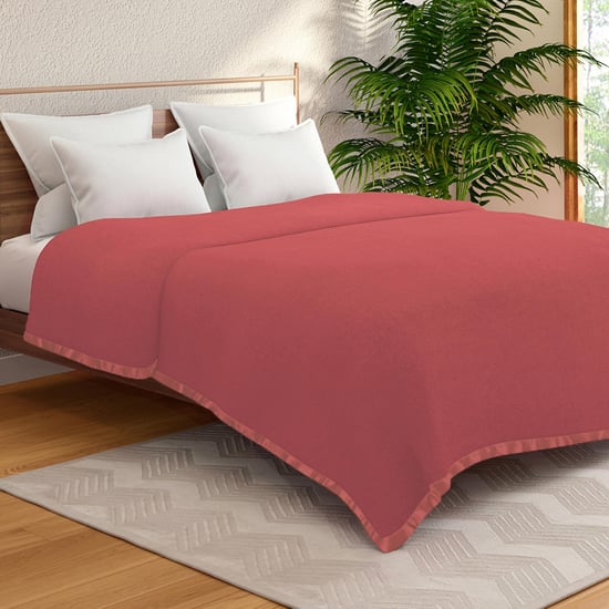 PORTICO Melange Pink Solid Cotton Double Blanket - 220x240cm