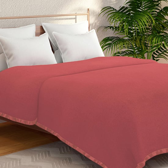 PORTICO Melange Pink Solid Cotton Double Blanket - 220x240cm