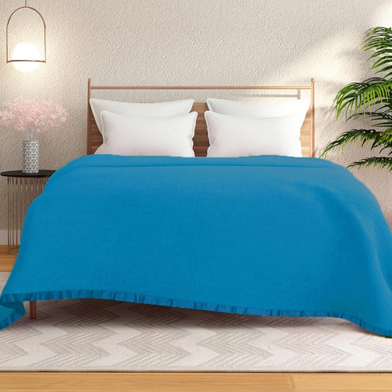 PORTICO Melange Fleece Solid Double Blanket Blue Fleece