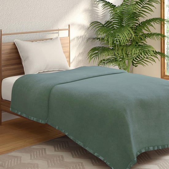 PORTICO Melange Green Solid Single Blanket