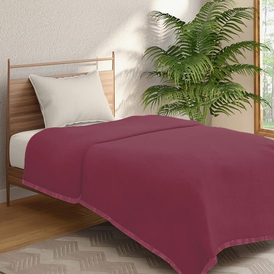 PORTICO Serenity Maroon Solid Cotton Single Blanket