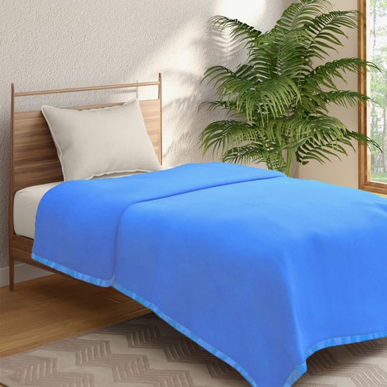 PORTICO Serenity Blue Solid Cotton Single Blanket