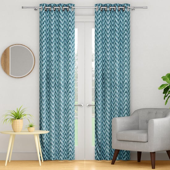 PORTICO Waves Curtains Teal Printed Door Curtain - 130 x 225 cm