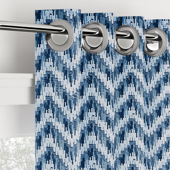 PORTICO Waves Curtains Blue Printed Door Curtain - 130 x 225 cm