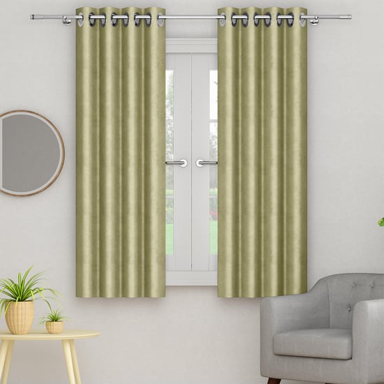 PORTICO Silken Velvet Green Solid Window Curtain