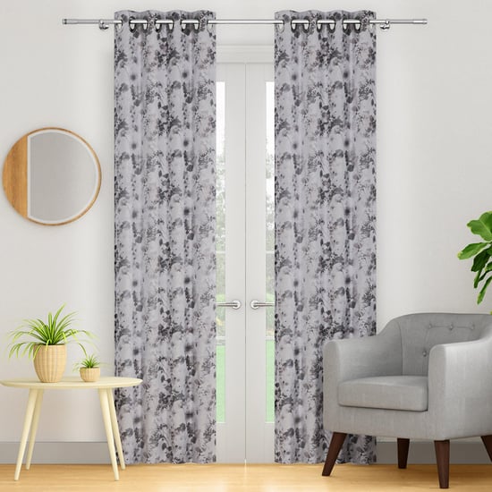 PORTICO Willow Curtains Grey Printed Door Curtain - 130x225cm - Set of 2