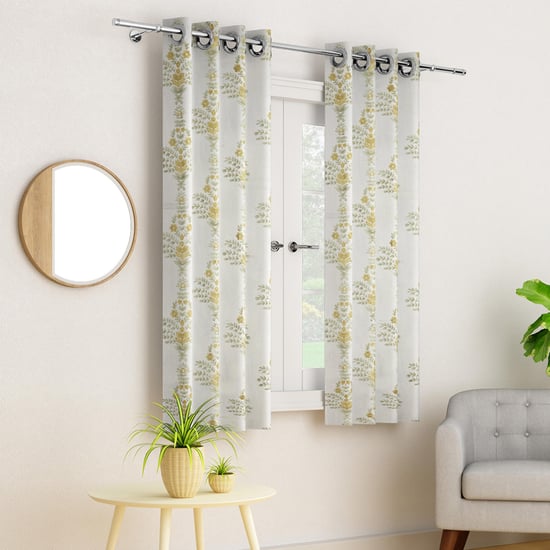 PORTICO Magnolia Curtains White Printed Window Curtain - 130 x 160 cm