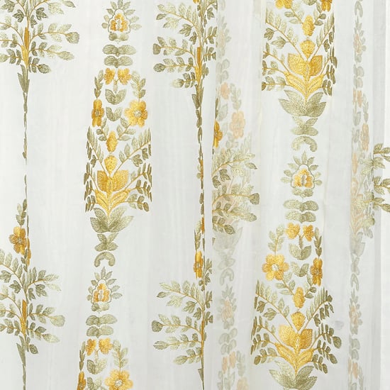 PORTICO Magnolia Curtains White Printed Window Curtain - 130 x 160 cm