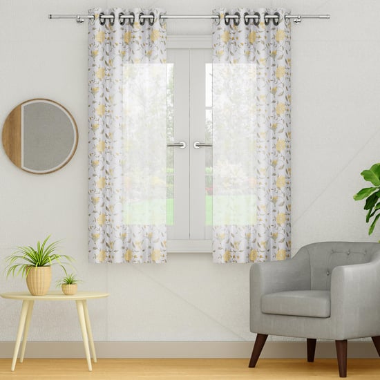 PORTICO Magnolia Curtains Yellow Embroidered Window Curtain - 130x160cm