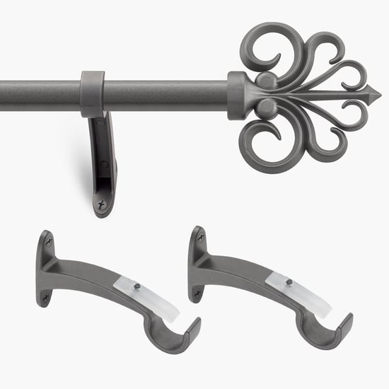 DECO WINDOW Fashion Grey Metal Extendable Curtain Rod with Hooks - 144x12.5x7.5cm