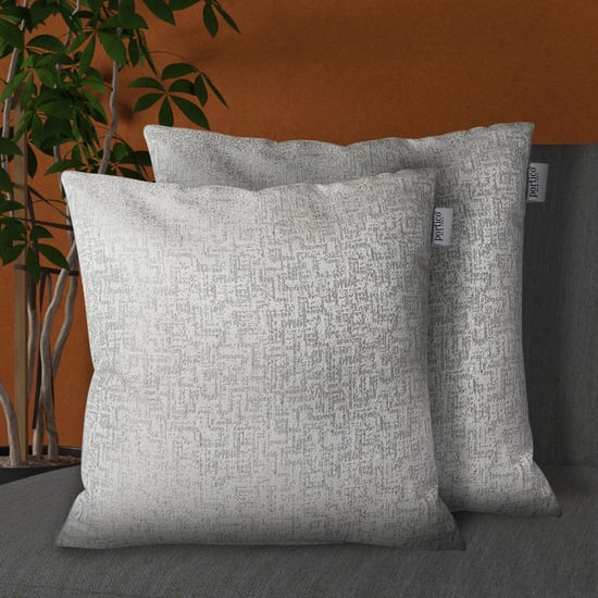 PORTICO Lotus White Textured Square Cushion Cover - 40x40cm - Set of 2
