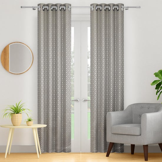 PORTICO Sketch Curtains Grey Printed Door Curtains - 130 x 270 cm - Set Of 2