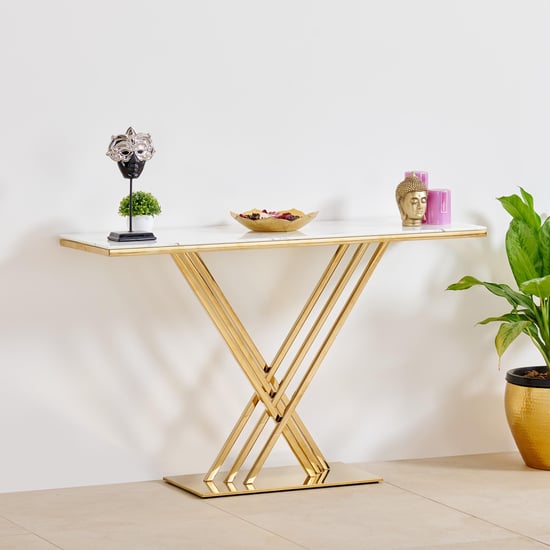 Bianca Tempered Glass Top Console Table - Gold