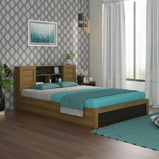 Helios Vincent King Bed with Headboard and Box Storage - Brown