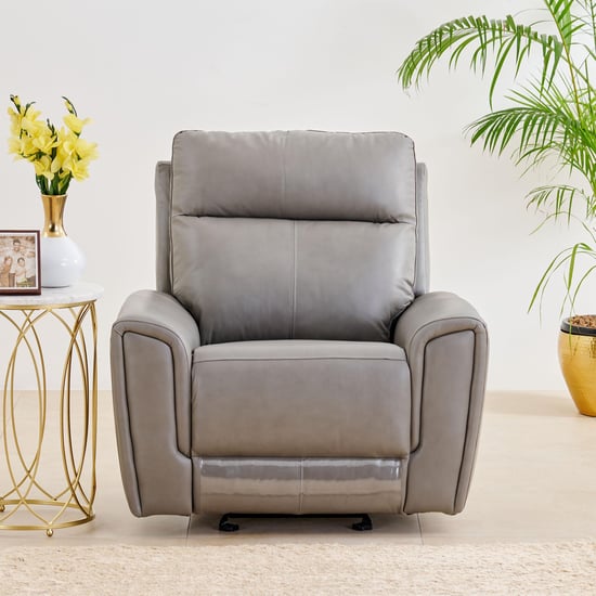 Eddison Half Leather 1-Seater Glider Recliner - Grey