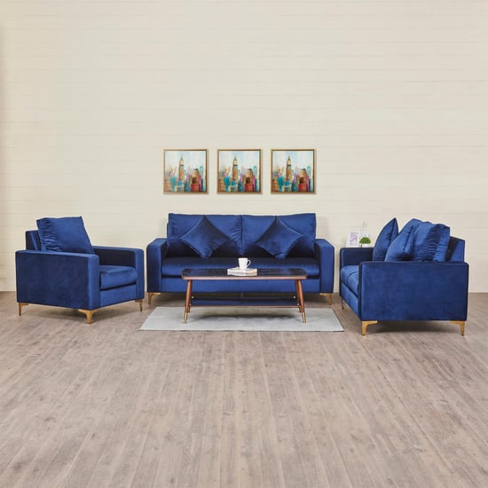 Noir Novelty Nxt 3+2+1 Seater Velvet Sofa Set with Cushions - Blue