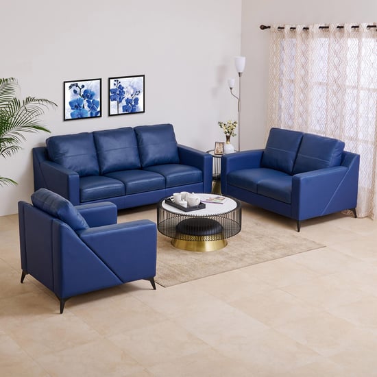 Madison Half Leather 3+2+1 Seater Sofa Set - Blue