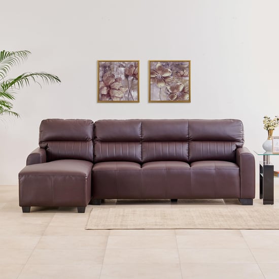 Albury Faux Leather 3-Seater Left Corner Sofa with Chaise - Madrid Brown