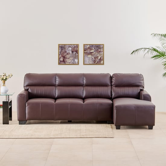 Albury Faux Leather 3-Seater Right Corner Sofa with Chaise - Madrid Brown