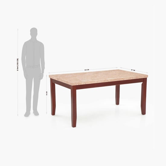 (Refurbished) Oxville Marble Top 6-Seater Dining Table - Brown