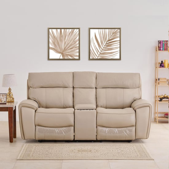 Stockholm Half Leather 2-Seater Electric Recliner - Cream