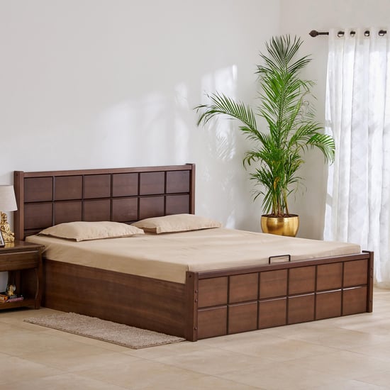 Denis Solid Wood Queen Bed with Hydraulic Storage - Brown