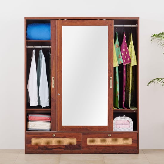 Elsa Sliding 2-Door Wardrobe with Mirror and Drawer - Brown