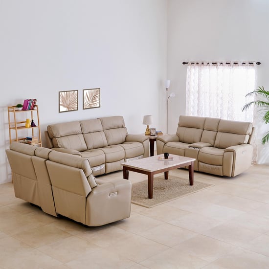 Stockholm Half Leather 3+2+2 Seater Electric Recliner Set - Cream