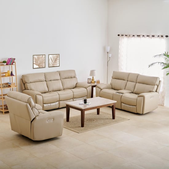 Stockholm Half Leather 3+2+1 Seater Electric Recliner Set - Cream