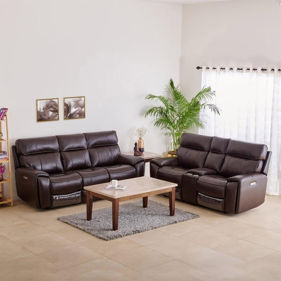 Stockholm 3+2 Seater Half Leather Electric Recliner Set - Dark Brown