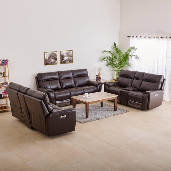 Stockholm Half Leather 3+2+2 Seater Electric Recliner Set - Dark Brown