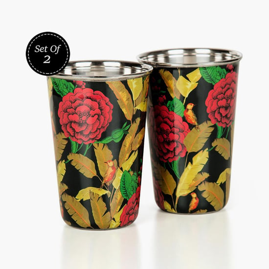 INDIA CIRCUS Bayrose Romance Set of 2 Stainless Steel Printed Tumblers - 290ml