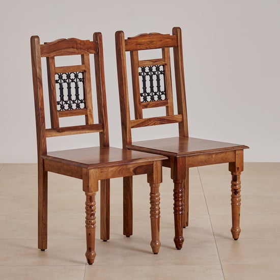 Kian Set of 2 Sheesham Wood Dining Chairs - Brown