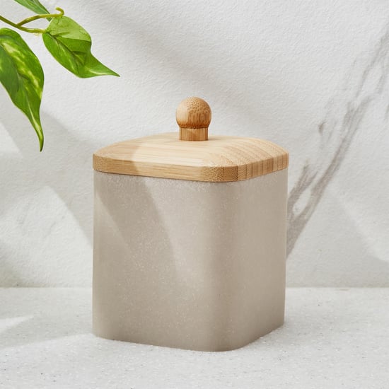 Senegal Polyresin Cotton Jar with Bamboo Lid