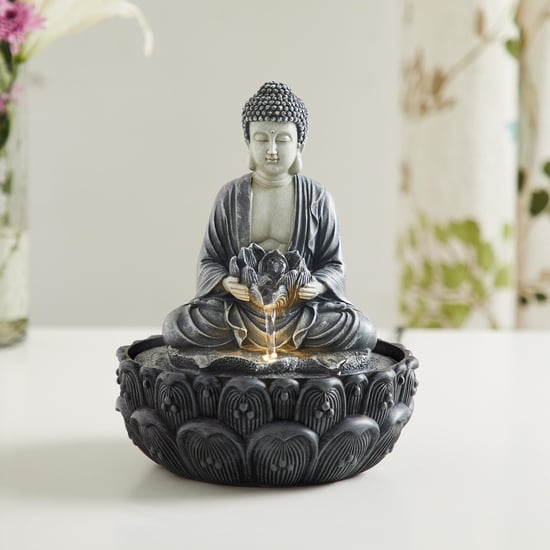 Alpine Polyresin Buddha and Lotus Fountain - 20x20x25cm