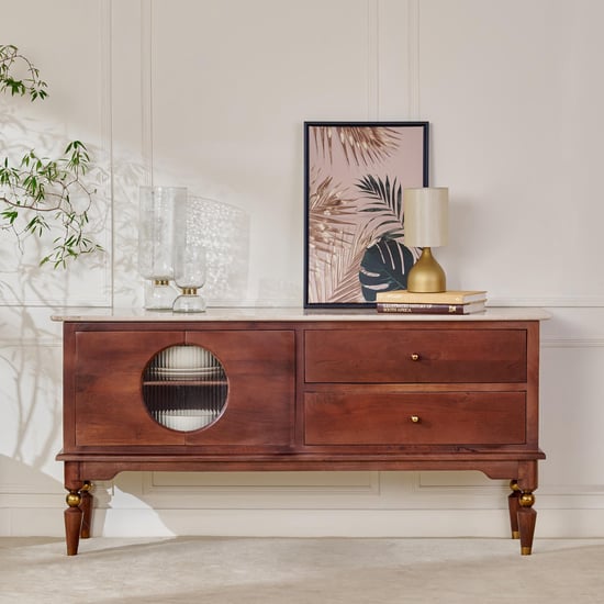 Dastkari Marble Top Buffet Sideboard Cabinet - White and Brown