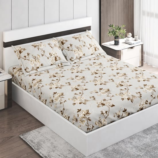 Grandeur Printed Cotton 300TC Printed 3Pcs King Fitted Bedsheet Set