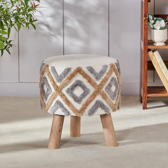 Lotus Fabric Ottoman - Beige