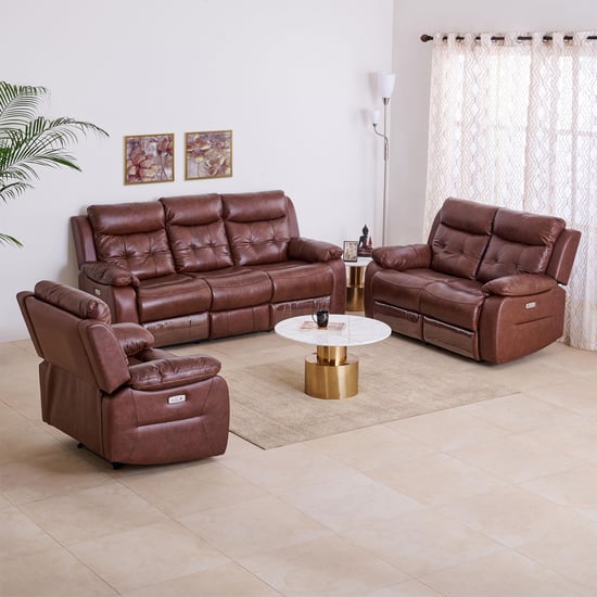 Blake Half Leather 3+2+1 Seater Electric Recliner Set - Brown