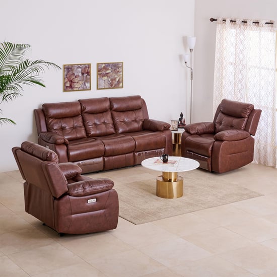 Blake Half Leather 3+1+1 Seater Electric Recliner Set - Brown